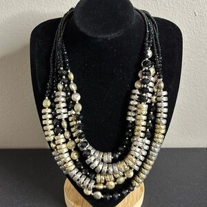 Chico’s Silver Gold Black Beaded Bead Multi Strand Classy Necklace​​​